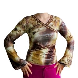 Y2K flared sleeve long sleeve top sz S